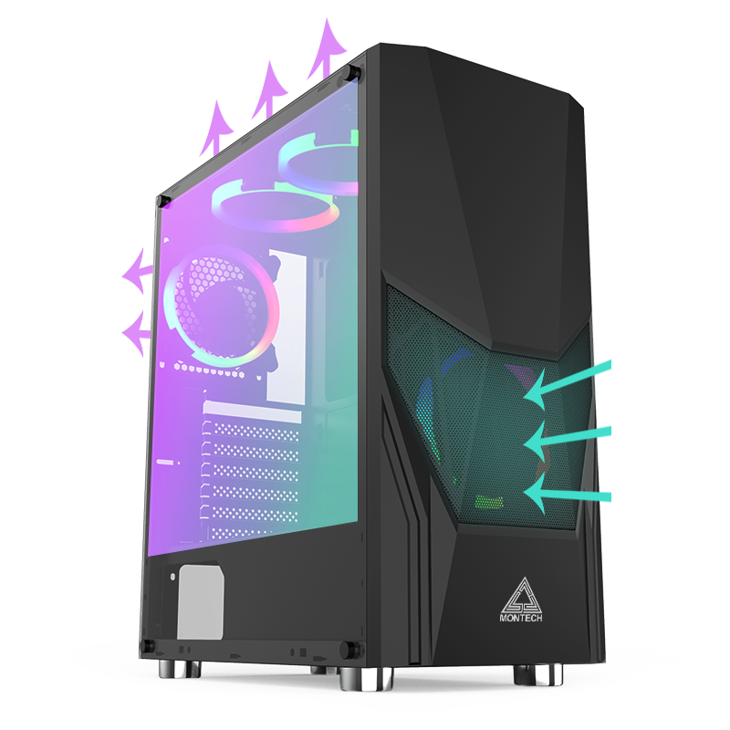 Angled view showing airflow through the case.