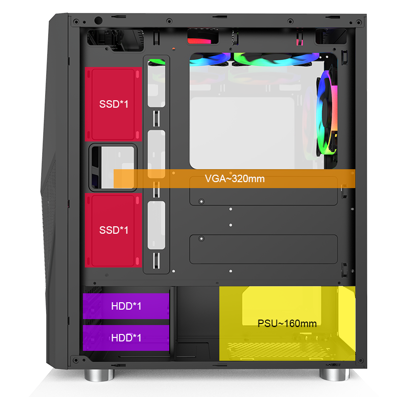 Rear side view showing storage placements.