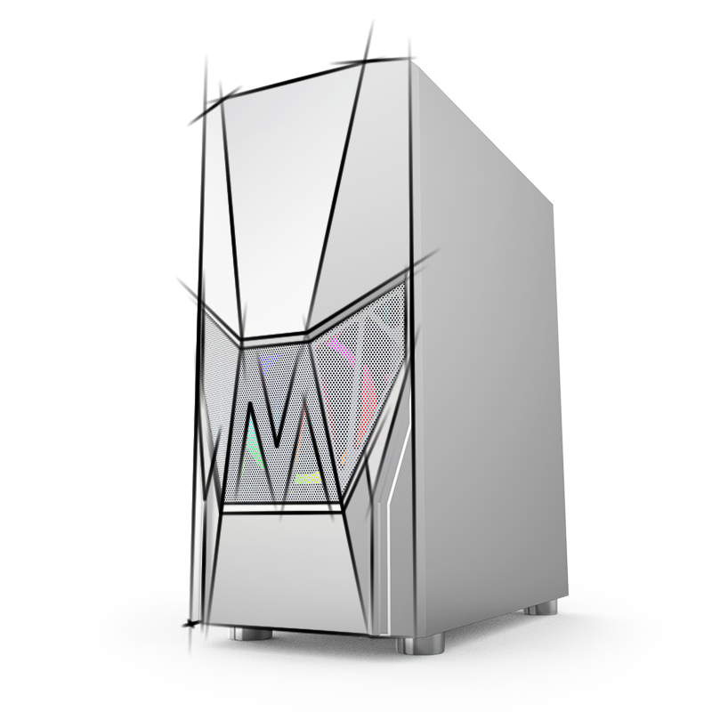 The front panel with an exaggerated 'M' in the middle.