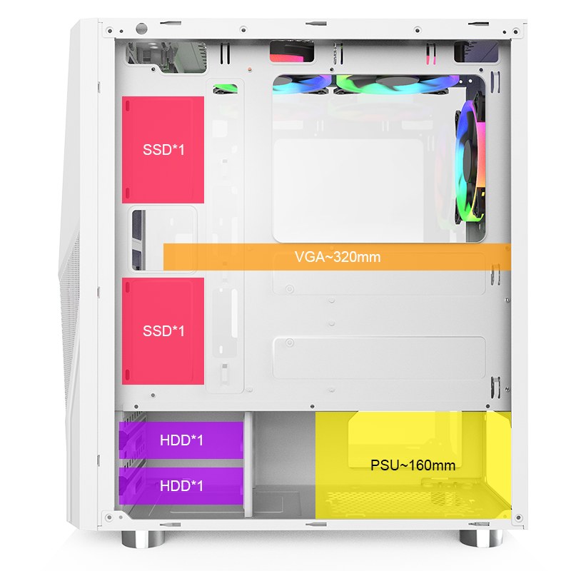Rear side view showing storage placements.