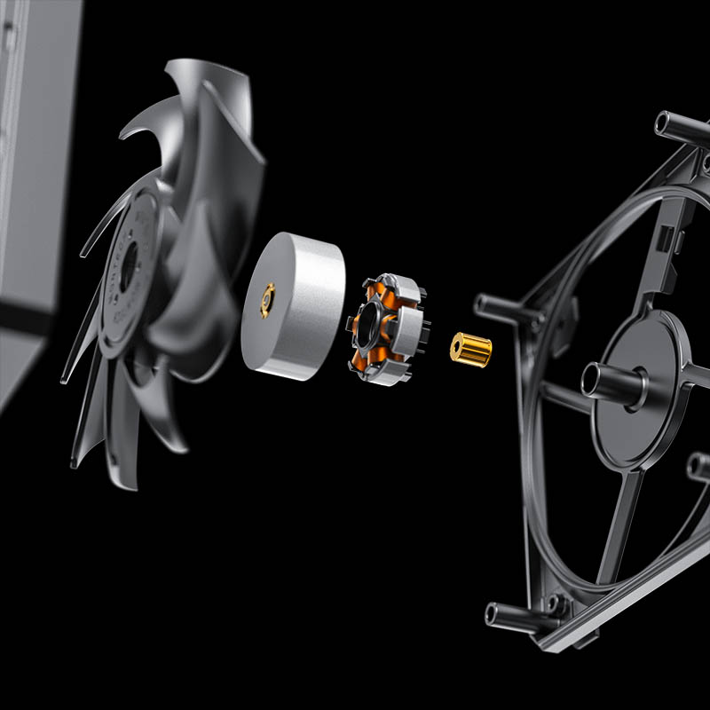 Cut away of the bearing section inside the fan.