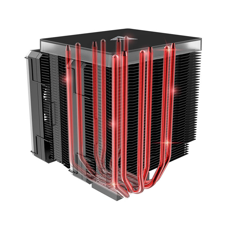 View of the side, with the copper pipes highlighted in red.