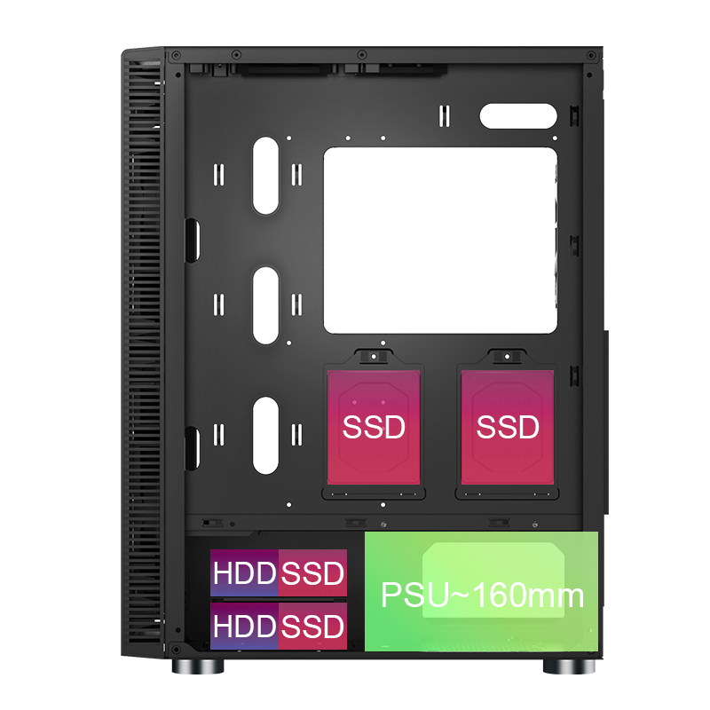Rear side view showing storage mounting locations.