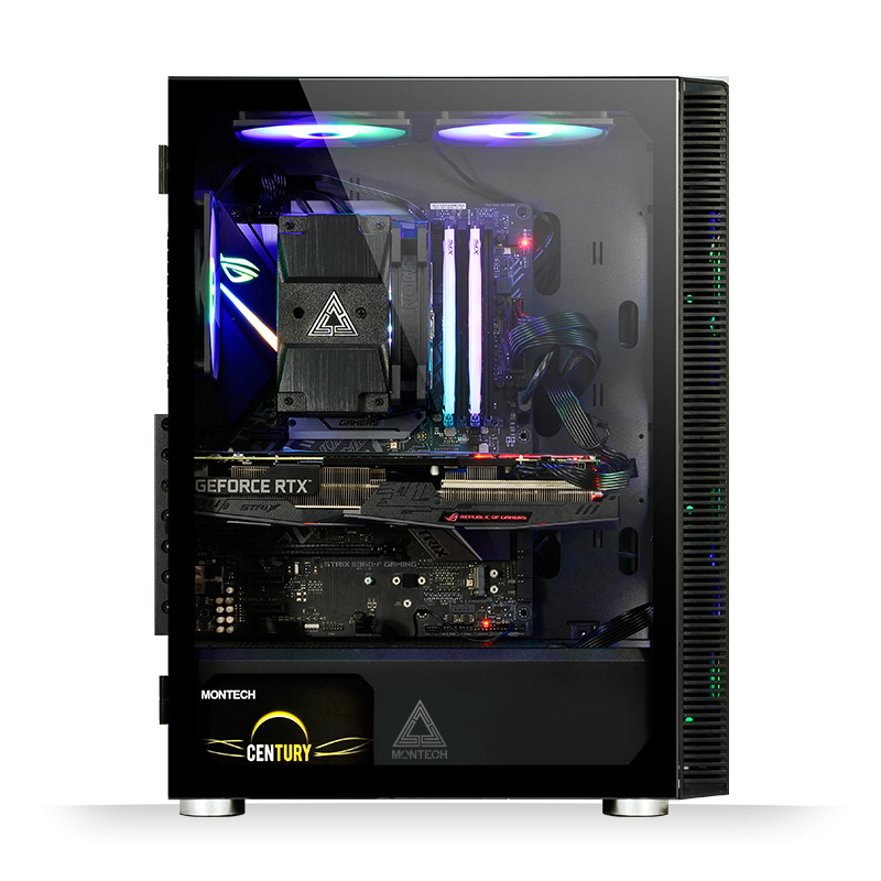 Side view of the Montech X3 MESH showing how it looks with hardware installed.