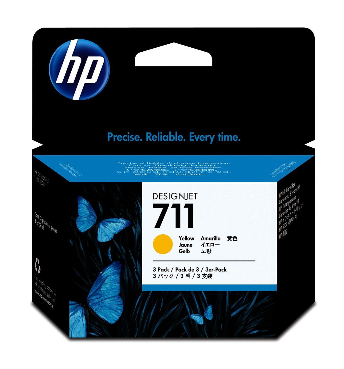 HP 711 (Volume: 29ml) Yellow Ink Cartridge Pack of 3 - CZ136A | CCL ...