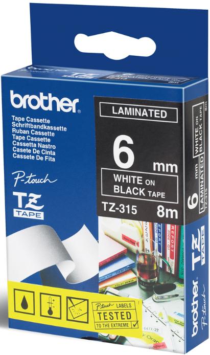Black on White Brother P-Touch TC-201 Glossy Labels 