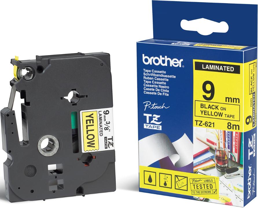 Black Friday Brother TZe-621 Laminated 9mm Tape Cassette Black on Yellow