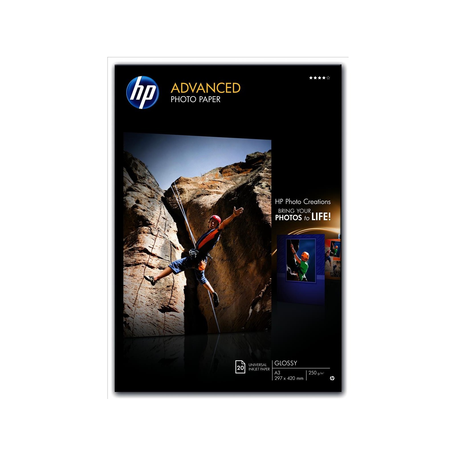 HP Advanced (A3) 250g/m2 Glossy Photo Paper (White) 1 Pack of 20 Sheets Q8697A CCL