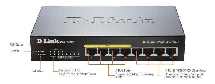 DLink DGS-1008P/E 8-Port Gigabit Desktop Switch - DGS-1008P/E | CCL