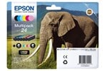 Epson Elephant 24 (Yield: 240 Black/360 Colour Pages) Black/Cyan/Magenta/Yellow/Light Cyan/Light Magenta Ink Cartridge Pack of 6