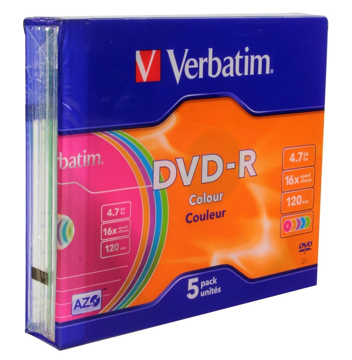 Photos - Optical Storage Verbatim DVD-R Colour 4.7GB 16x Slim Case  43557 (5 Pack)