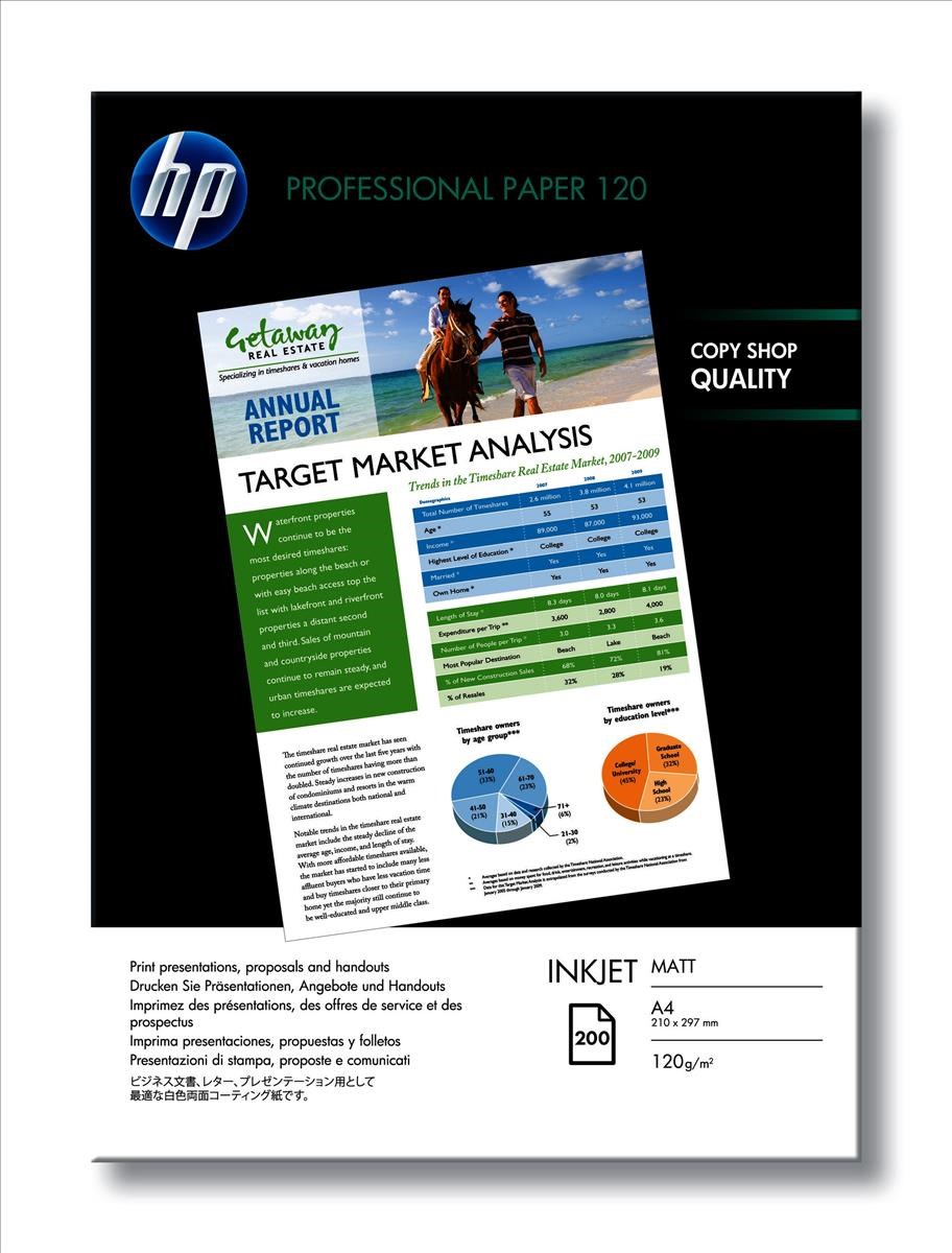 HP Professional (A4) 120g/m2 Matte Inkjet Paper (White) 1 Pack of 200