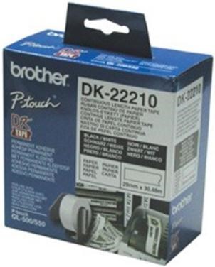 Brother DK Labels DK-22210 (29mm x 30.48m) Continuous Paper Labelling Tape (Black On White) 1 ...