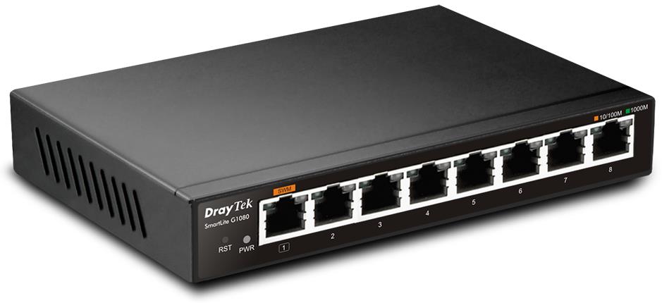 DrayTek VigorSwitch G1080 Managed Smart 8-Port Gigabit Switch (Black)