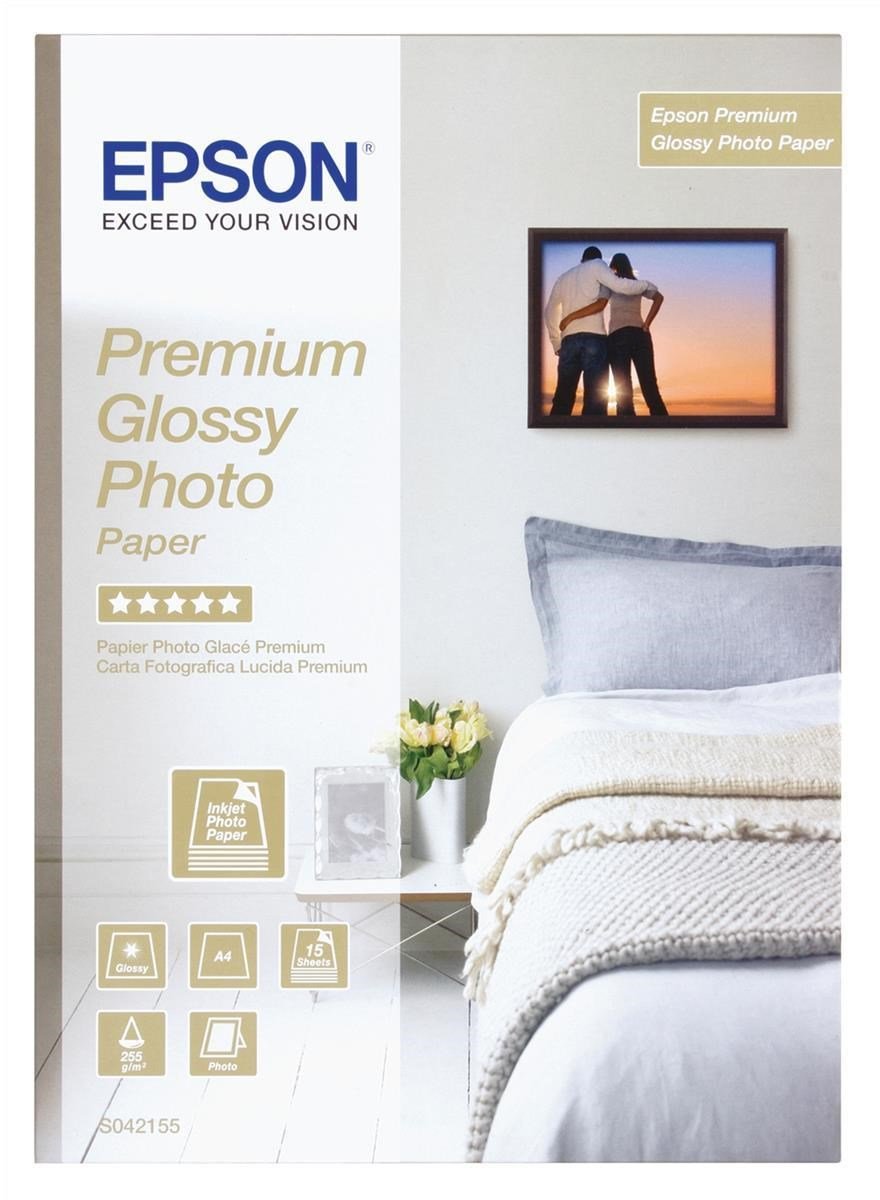 Photos - Office Paper Epson Premium (A4) 255g/m2 Glossy Photo Paper  1 Pack of 15 C13S042 (White)