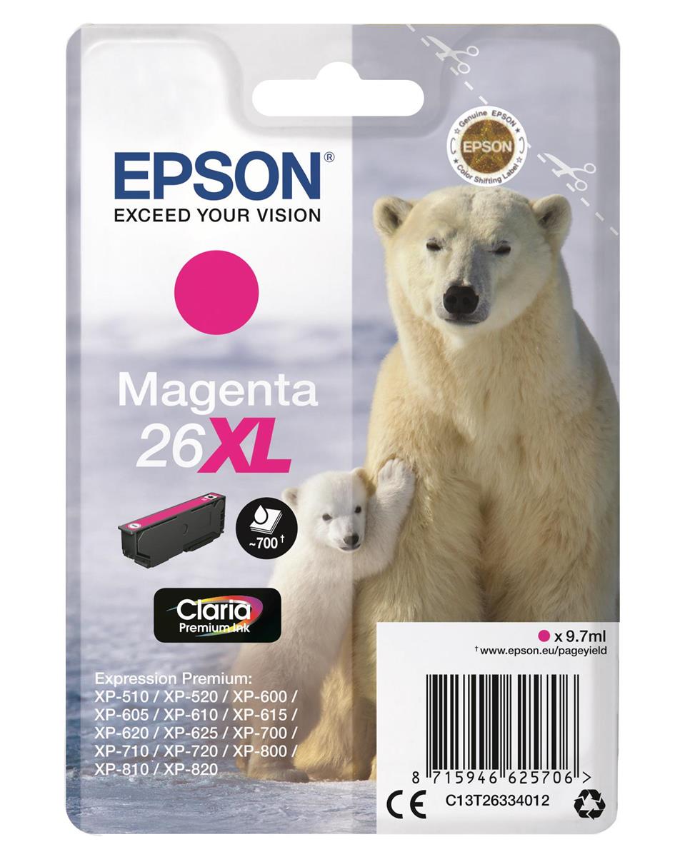 Epson Magenta Polar Bear 26XL (Yield 700 Pages) Claria Premium Ink Cartridge