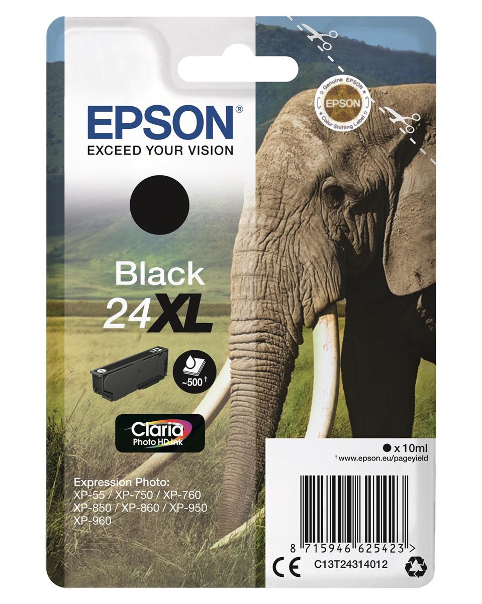 Epson 24XL (T243140) Black Original Claria Photo HD High Capacity Ink Cartridge (Elephant)