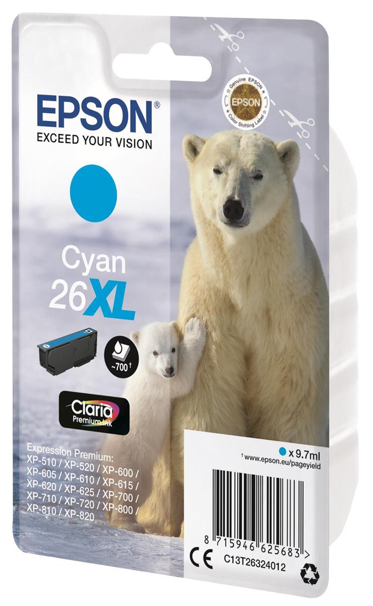 Epson Cyan Polar Bear 26XL (Yield 700 Pages) Claria Premium Ink Cartridge