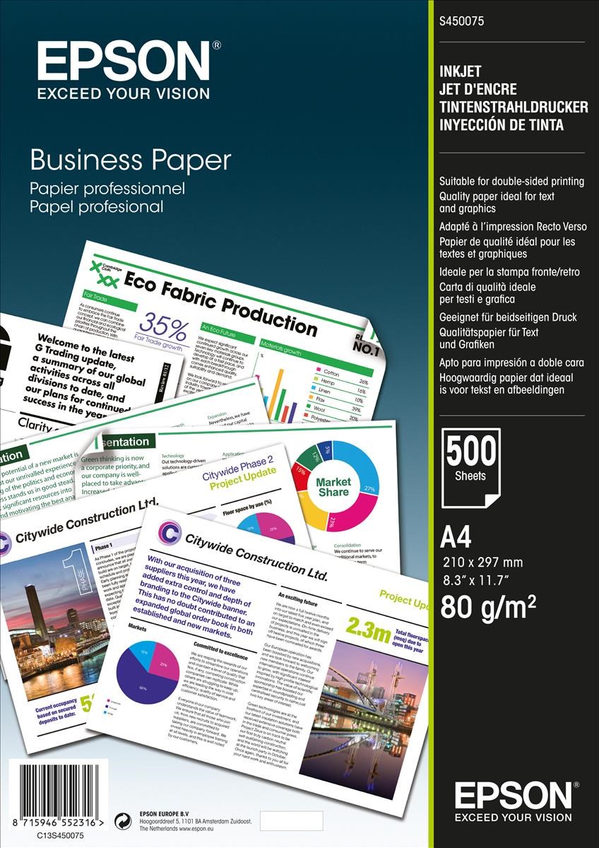 Photos - Office Paper Epson (A4) 80g/m2 Business Paper  C13S450075 (1 x Pack of 500 Sheets)