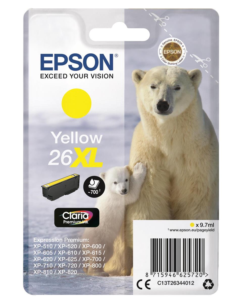 Epson Yellow Polar Bear 26XL (Yield 700 Pages) Claria Premium Ink Cartridge