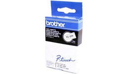 Brother P-touch TC-201 (12mm x 7.5m) White On Black Gloss Laminated Labelling Tape