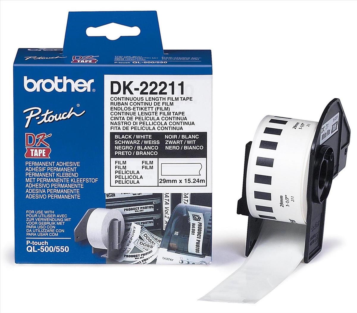 Brother DK Labels DK22211 (29mm x 15.2m) Continuous White Film Tape