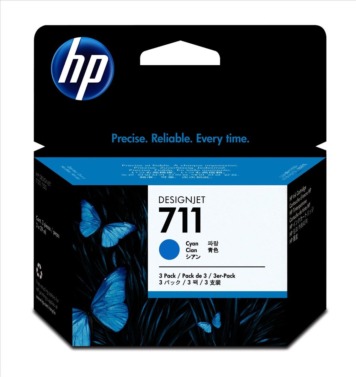 HP 711 (Volume: 29ml) Cyan Ink Cartridge Pack of 3 - CZ134A | CCL Computers