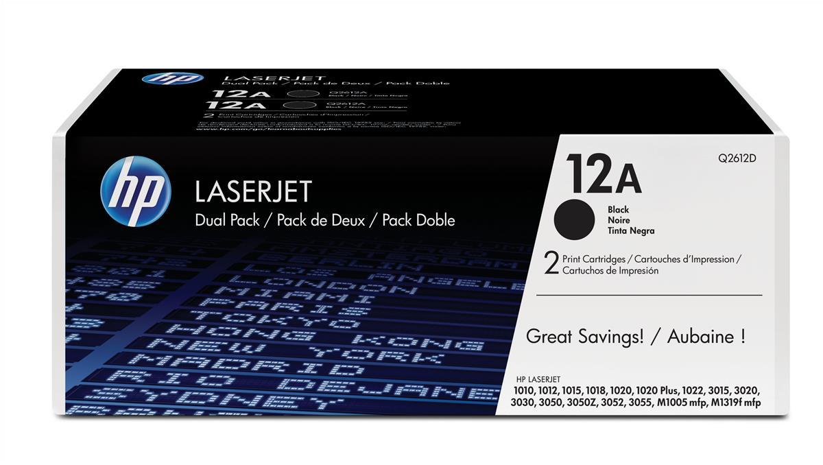 Bundle: HP 12A (Yield: 2,000 Pages) Black Toner Cartridge Pack of 2 -  Q2612AD | CCL Computers