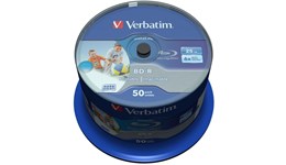Verbatim 25GB BD-R SL Datalife Discs, 6x, Wide Inkjet Printable, 50 Pack Spindle