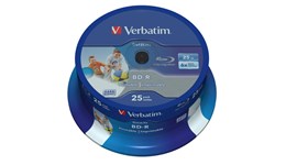 Verbatim 25GB BD-R SL Datalife Discs, 6x, Wide Inkjet Printable, 25 Pack Spindle