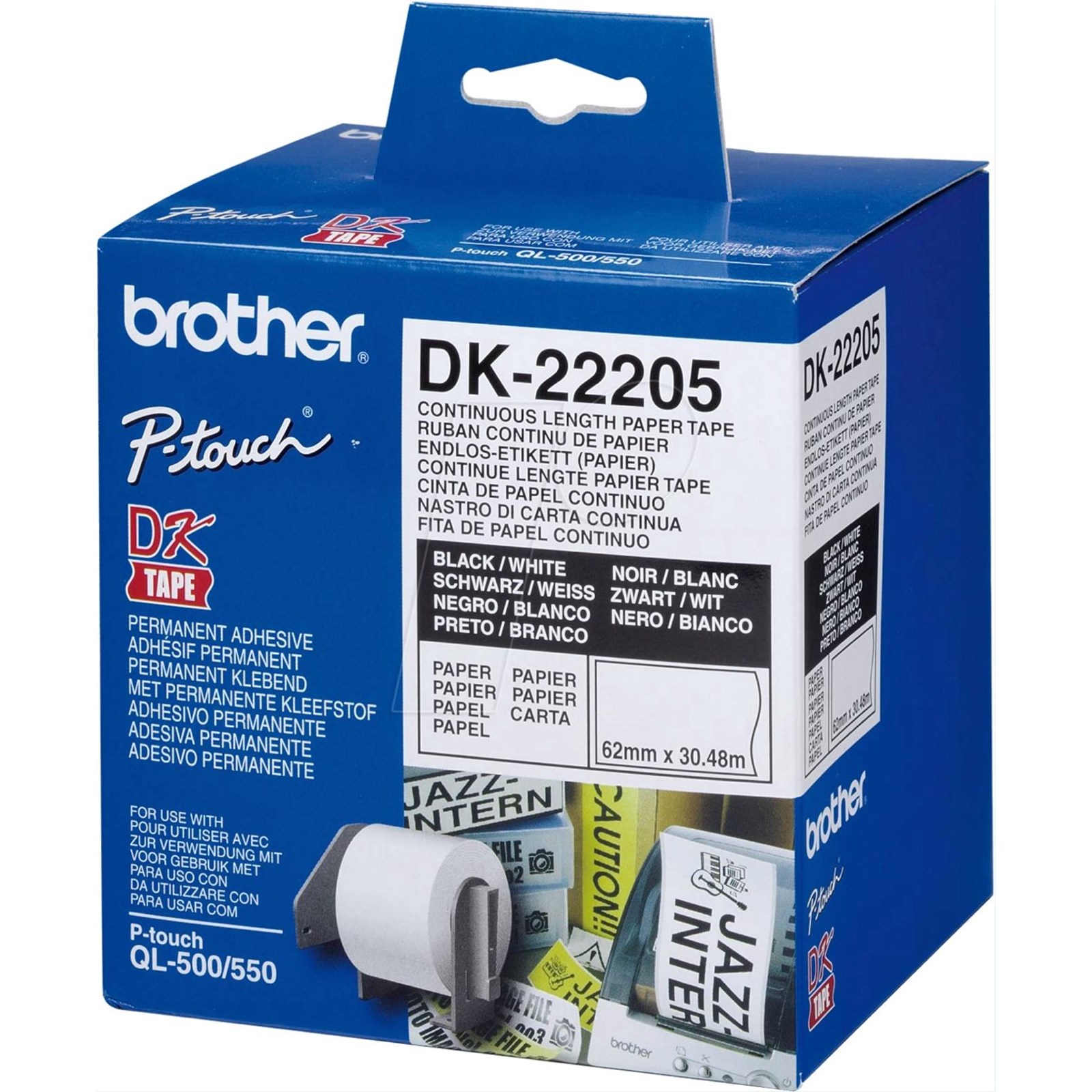 Brother DK Labels DK-22205 (62mm x 30.48m) Continuous Paper Labelling ...
