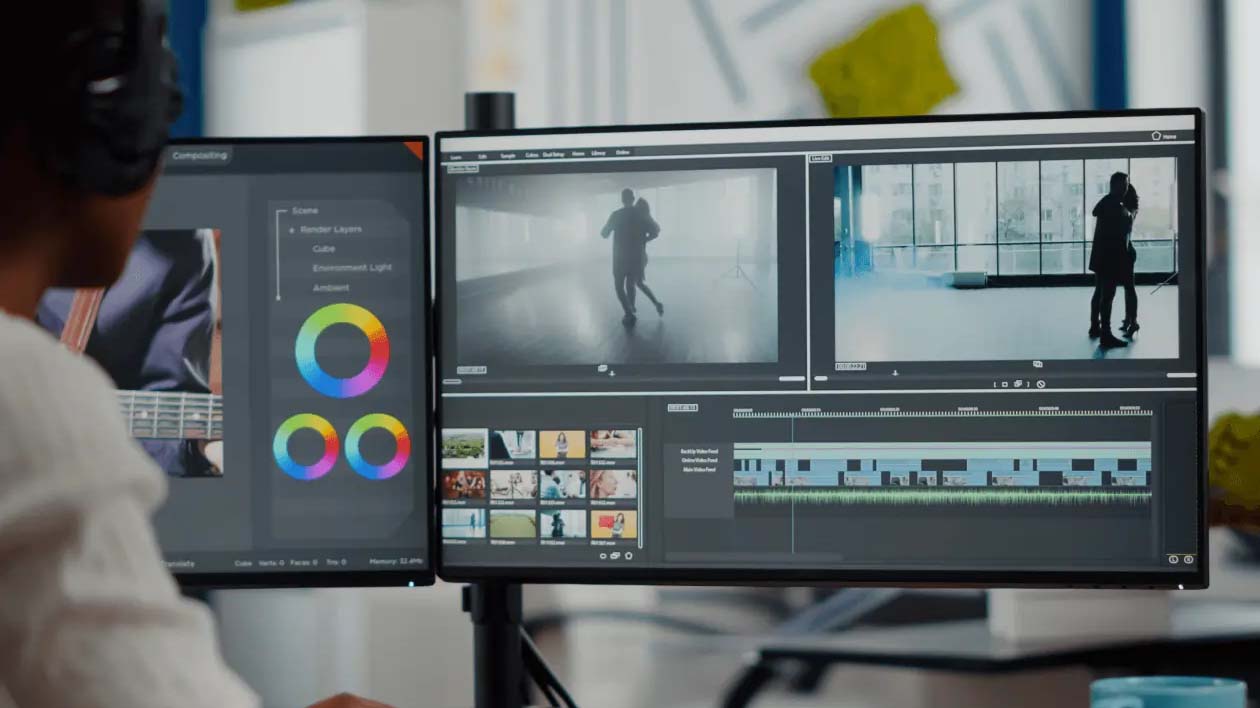 Creative professional editing a large video project on a PC with Kingston NVMe storage