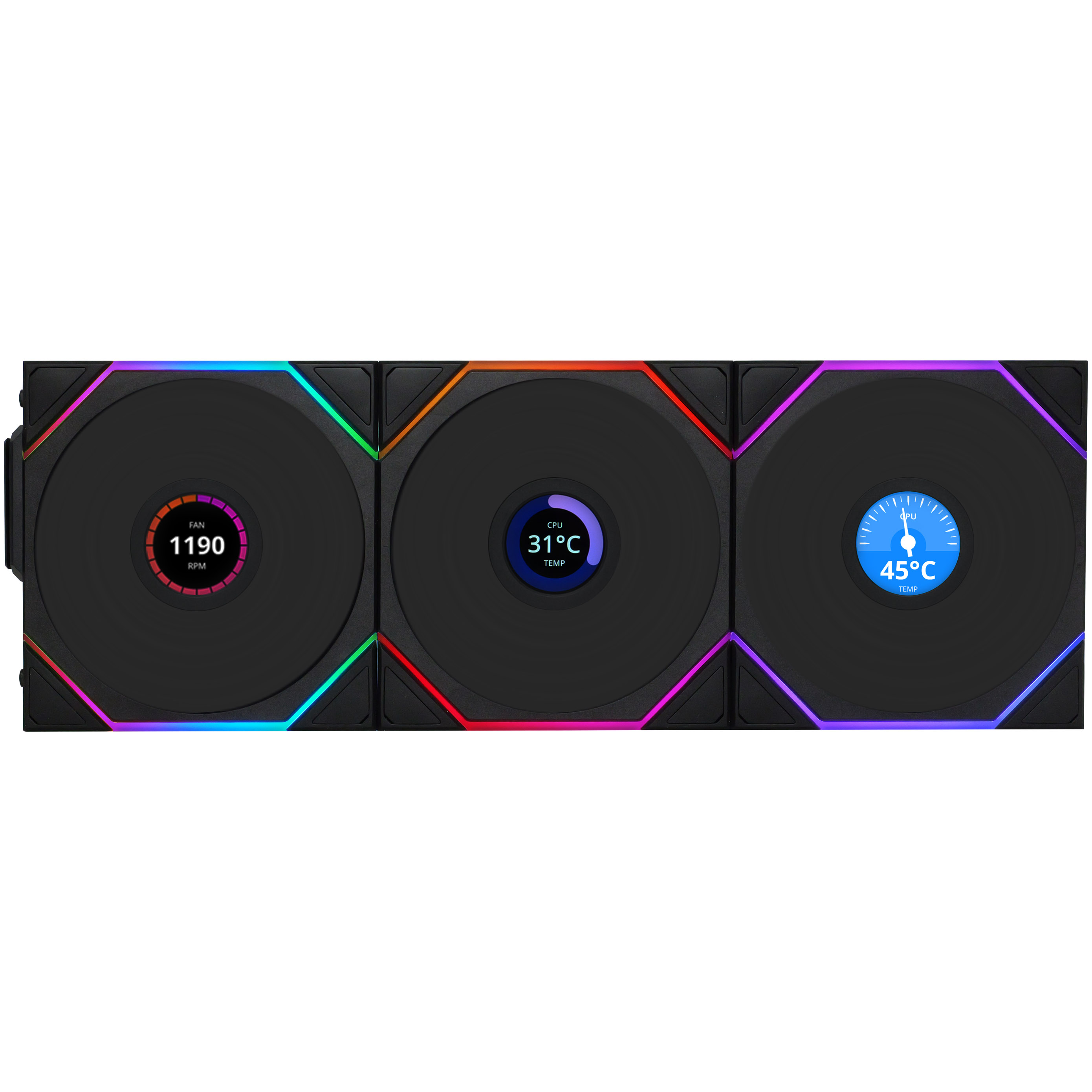 Lian Li Black Uni Fan Tl Lcd Wireless Reverse 120Mm Triple Pack Fans In