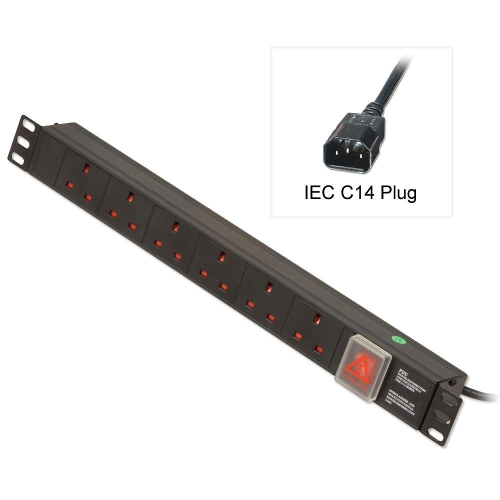 Photos - Other network equipment Lindy 1U 6 Way UK Sockets, Horizontal PDU with IEC C14 Cable 73561 