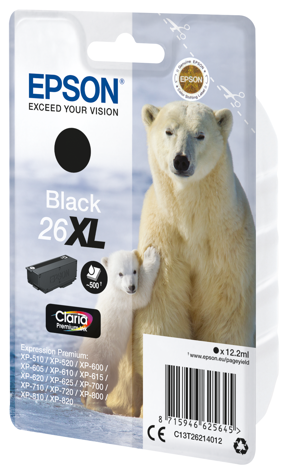 Epson Black Polar Bear 26XL (Yield 500 Pages) Claria Premium Ink