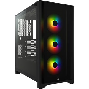 Corsair iCUE 4000X RGB Mid Tower E-ATX Case in Black with Tempered Glass, 3x RGB Fans, USB-C