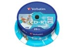 Verbatim 700MB CD-R Discs, 52x, Wide Inkjet Printable, 25 Pack Spindle