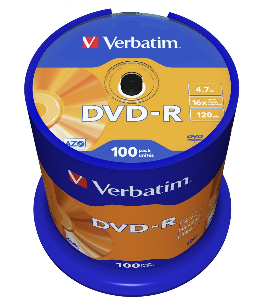 Verbatim 4.7GB DVDR Discs, 16x, 100 Pack Spindle 43549 CCL
