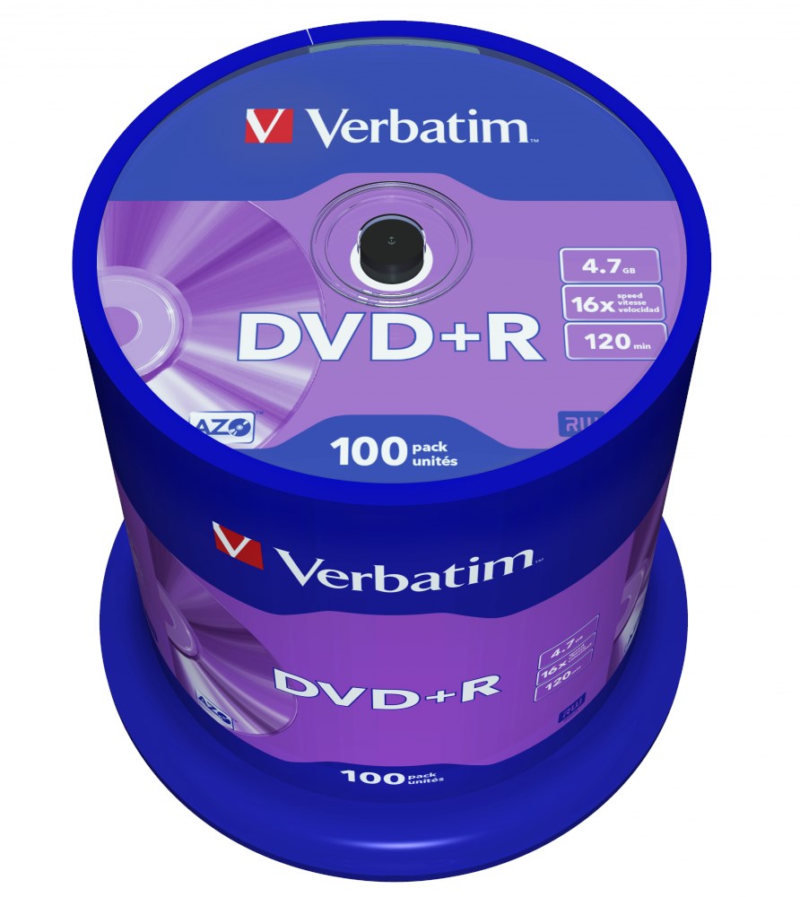 Verbatim 4.7GB DVD+R Discs, 16x, 100 Pack Spindle 43551 CCL