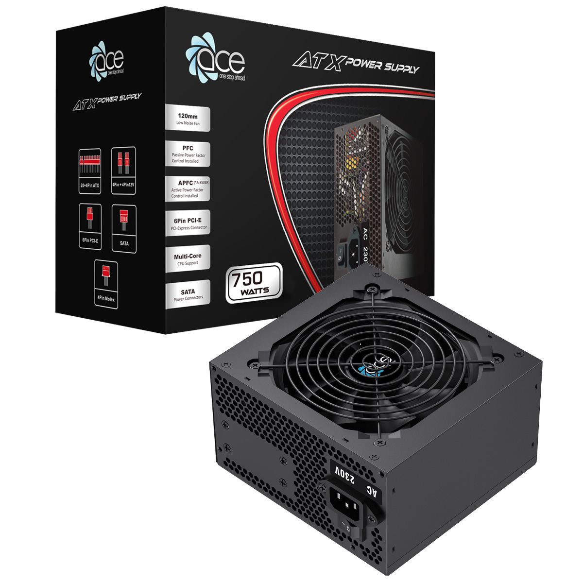 thumbnail image 2 of SHARK TECHNOLOGY 750W ATX Power Supply – Silent 120mm Fan, 12V, PCI-E & SATA Connectors 2 of 6