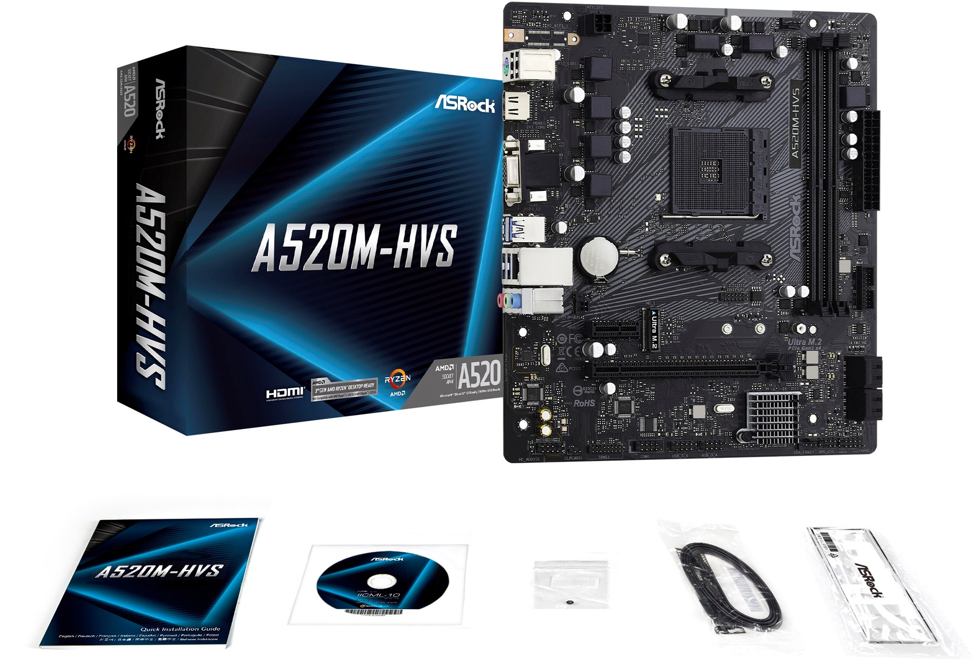ASRock A520M-HVS AMD Socket AM4 Motherboard - 90-MXBE60-A0UAYZ | CCL