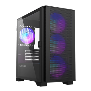 Montech Air 100 ARGB Mid Tower Case, Black, mATX, Tempered Glass, 4x ARGB Fans