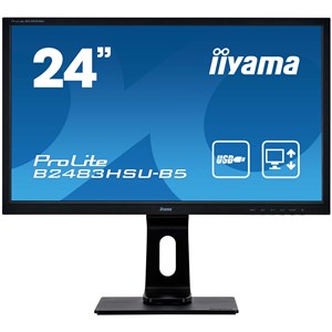 iiyama ProLite B2483HSU-B5 24 inch Monitor - TN Panel, Full HD 1920 x 1080 Resolution, HDMI, DisplayPort, VGA, USB2 Hub, Speakers (Black)