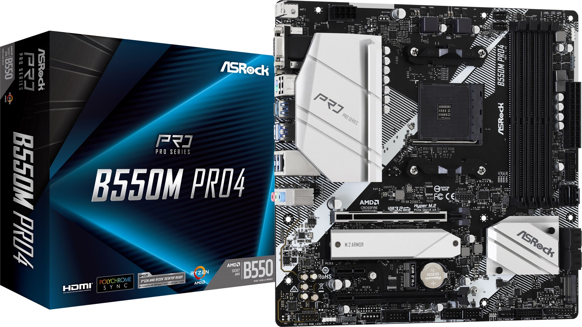 ASRock B550M Pro4 AMD Socket AM4 Motherboard - 90-MXBDK0