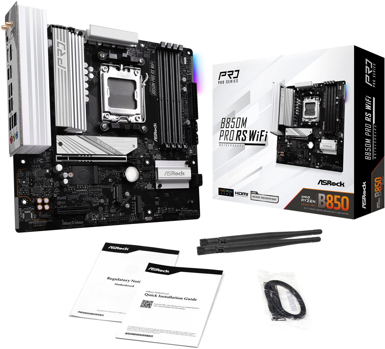 ASRock B850M Pro RS WiFi AMD Socket AM5 Motherboard - 90-MXBR70