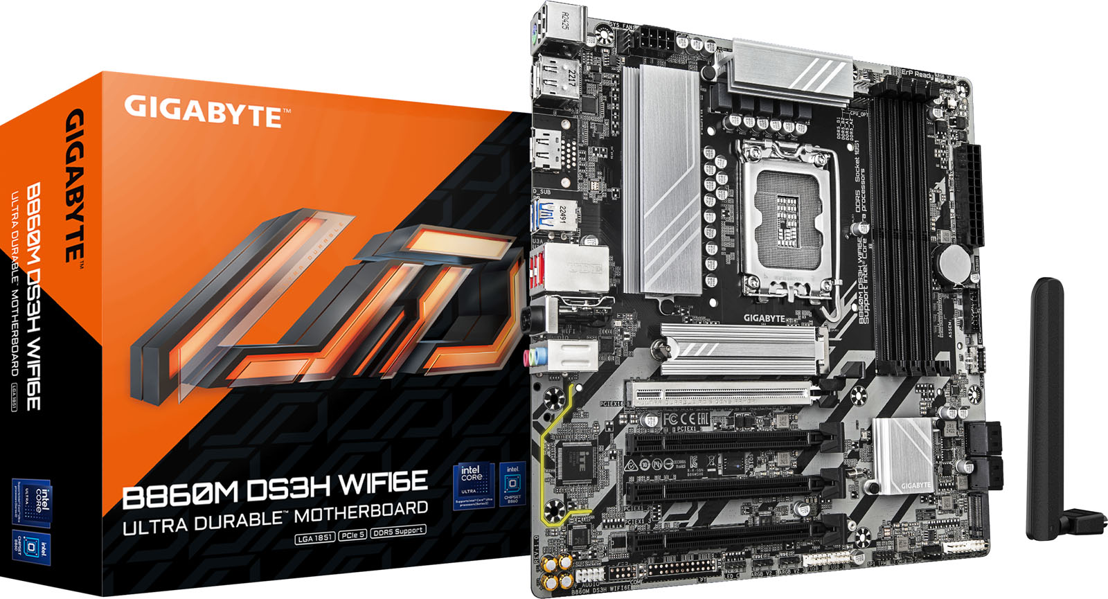 Gigabyte B860M DS3H WIFI6E mATX Motherboard for Intel LGA1851 CPUs