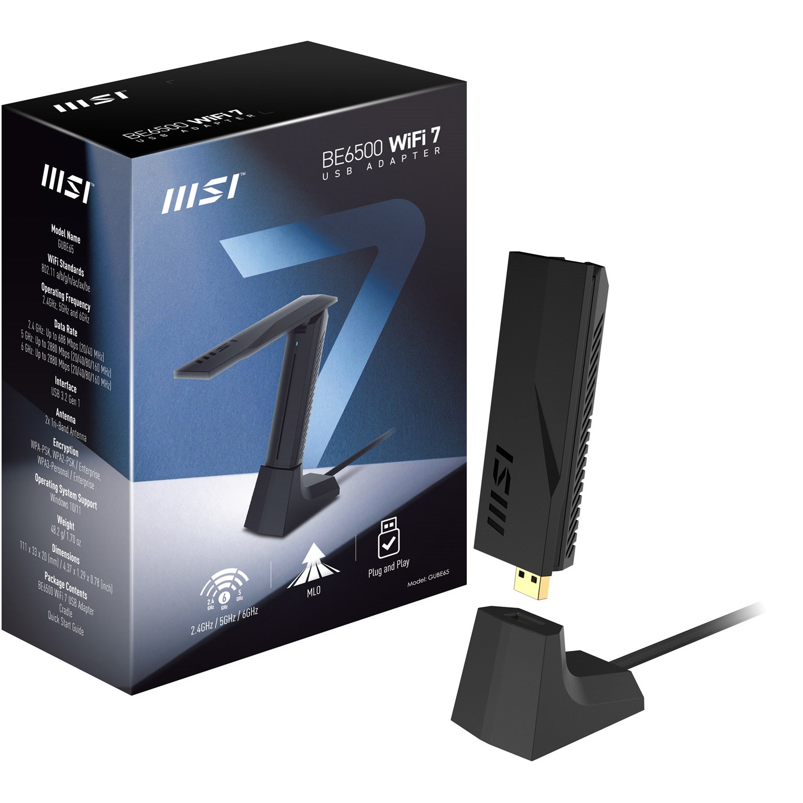 Photos - Other Network Equipment MSI BE6500 6500Mbps Wi-Fi 7 USB Adapter BE6500 WiFi 7 USB Adapter 