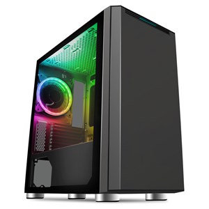 CiT Omega Mid Tower MictoATX Gaming Case in Black with Temepred Glass, 1x ARGB Fan, ARGB Hub