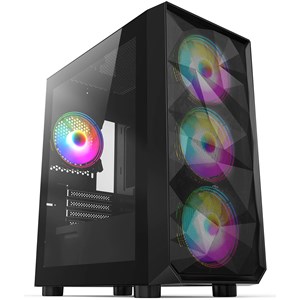 CiT Phantom Mid Tower Gaming Case in Black, mATX Support, Tempered Glass Side Panel, 4x ARGB Fans