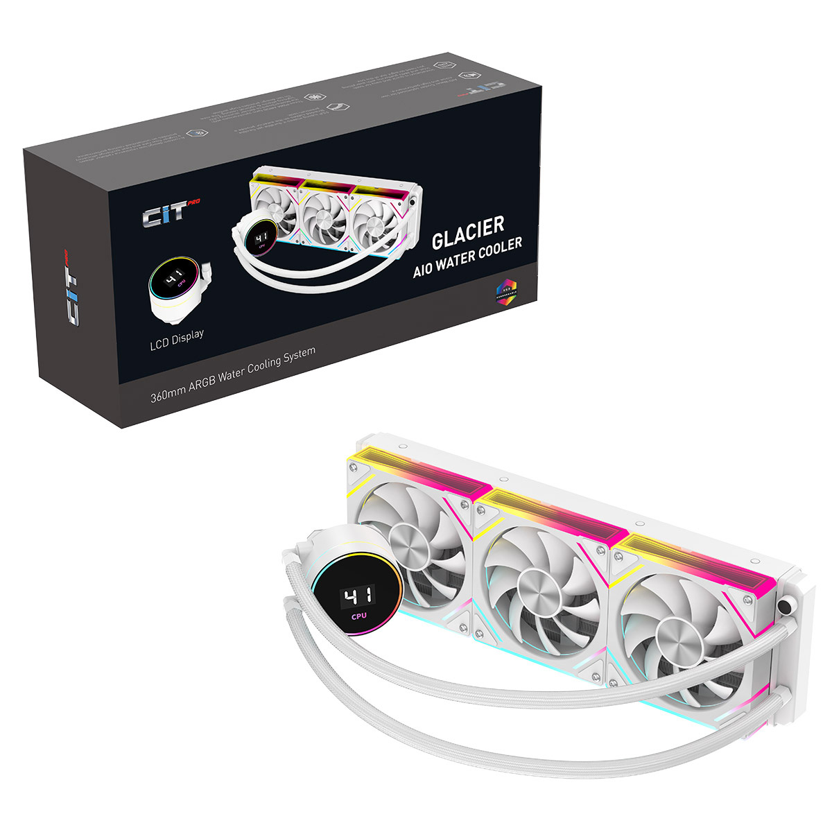 CiT Pro Glacier LCD 360mm AiO Liquid CPU Cooler in White